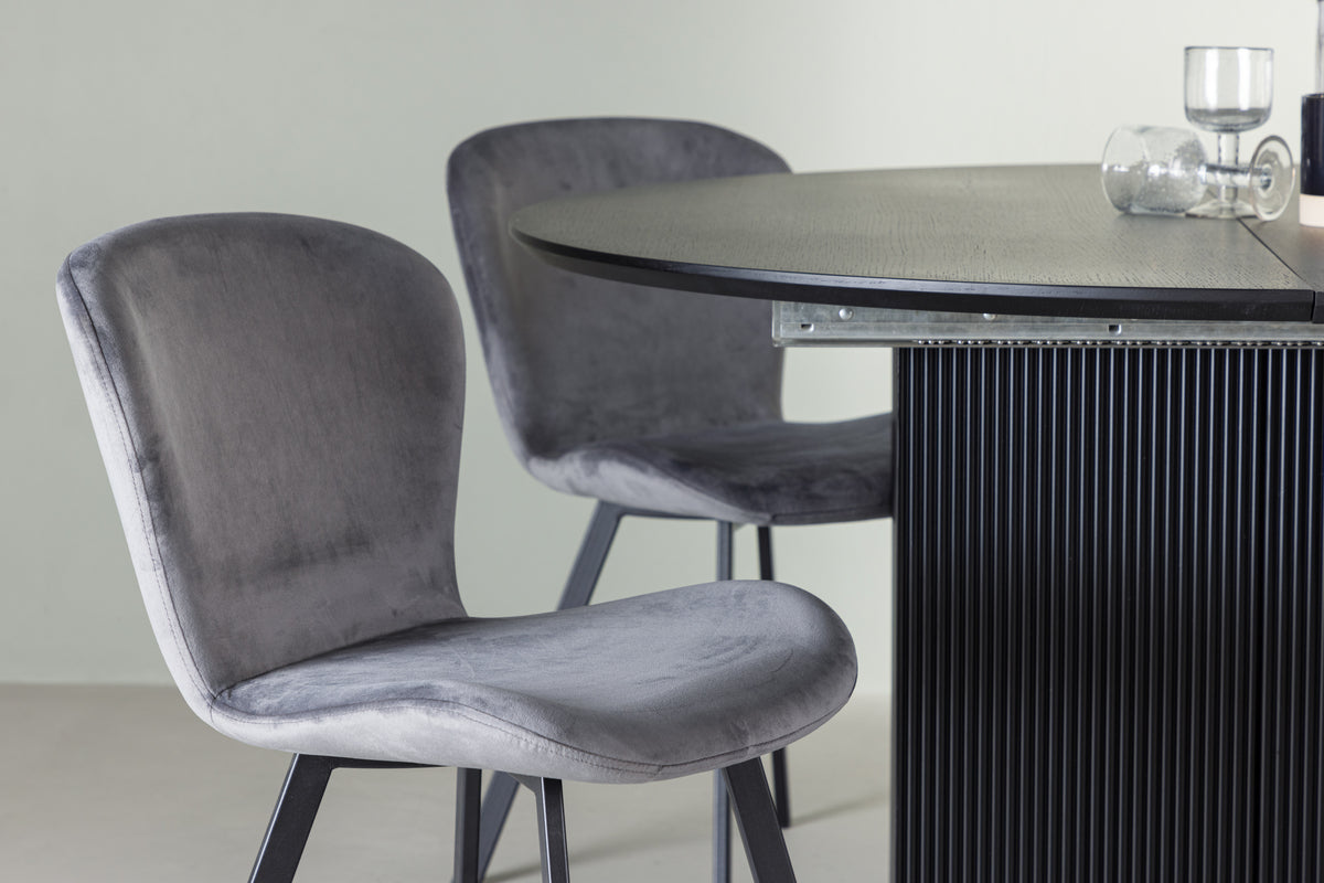 Venture Design Lilja & Matilda Matstolar 2-pack Grå + Runda Matbord ⌀130 Svart