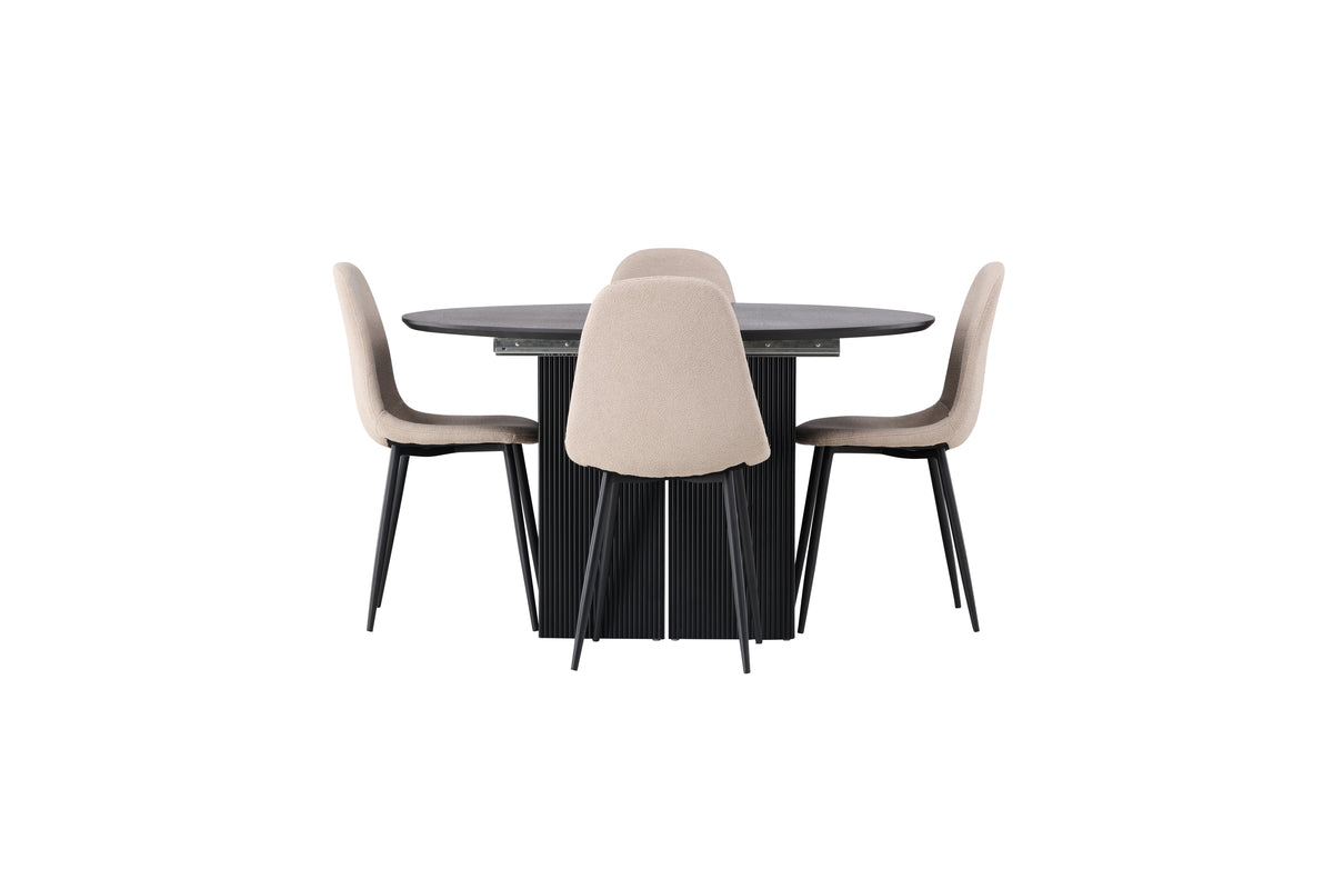 Venture Design Polar & Matilda Matstolar 2-pack Beige + Runda Matbord ⌀130 Svart
