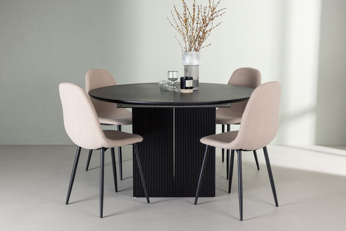 Venture Design Polar & Matilda Matstolar 2-pack Beige + Runda Matbord ⌀130 Svart