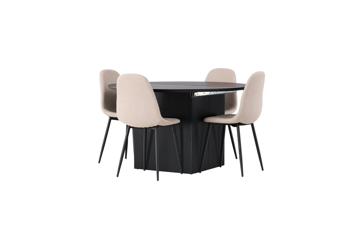 Venture Design Polar & Matilda Matstolar 2-pack Beige + Runda Matbord ⌀130 Svart