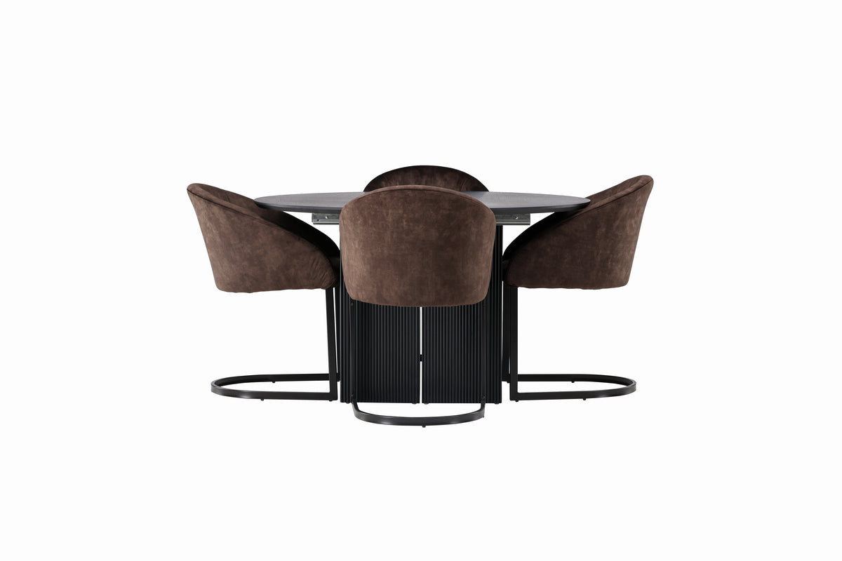 Venture Design Evening & Matilda Matstolar 2-pack Mörkbrun + Runda Matbord ⌀130 Svart