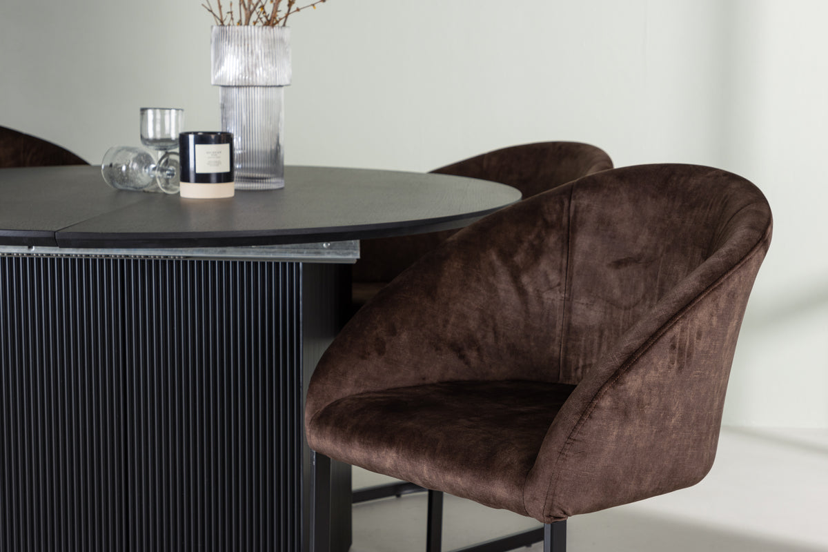 Venture Design Evening & Matilda Matstolar 2-pack Mörkbrun + Runda Matbord ⌀130 Svart