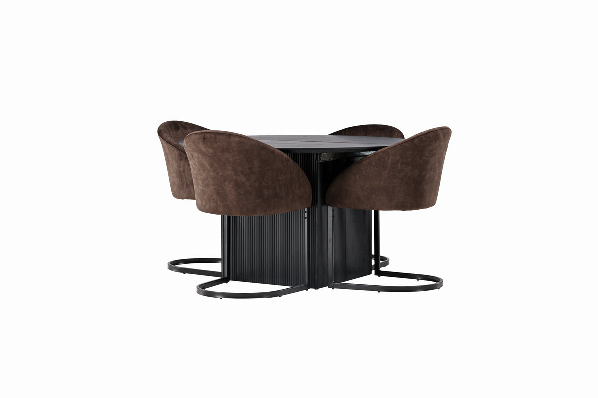 Venture Design Evening & Matilda Matstolar 2-pack Mörkbrun + Runda Matbord ⌀130 Svart