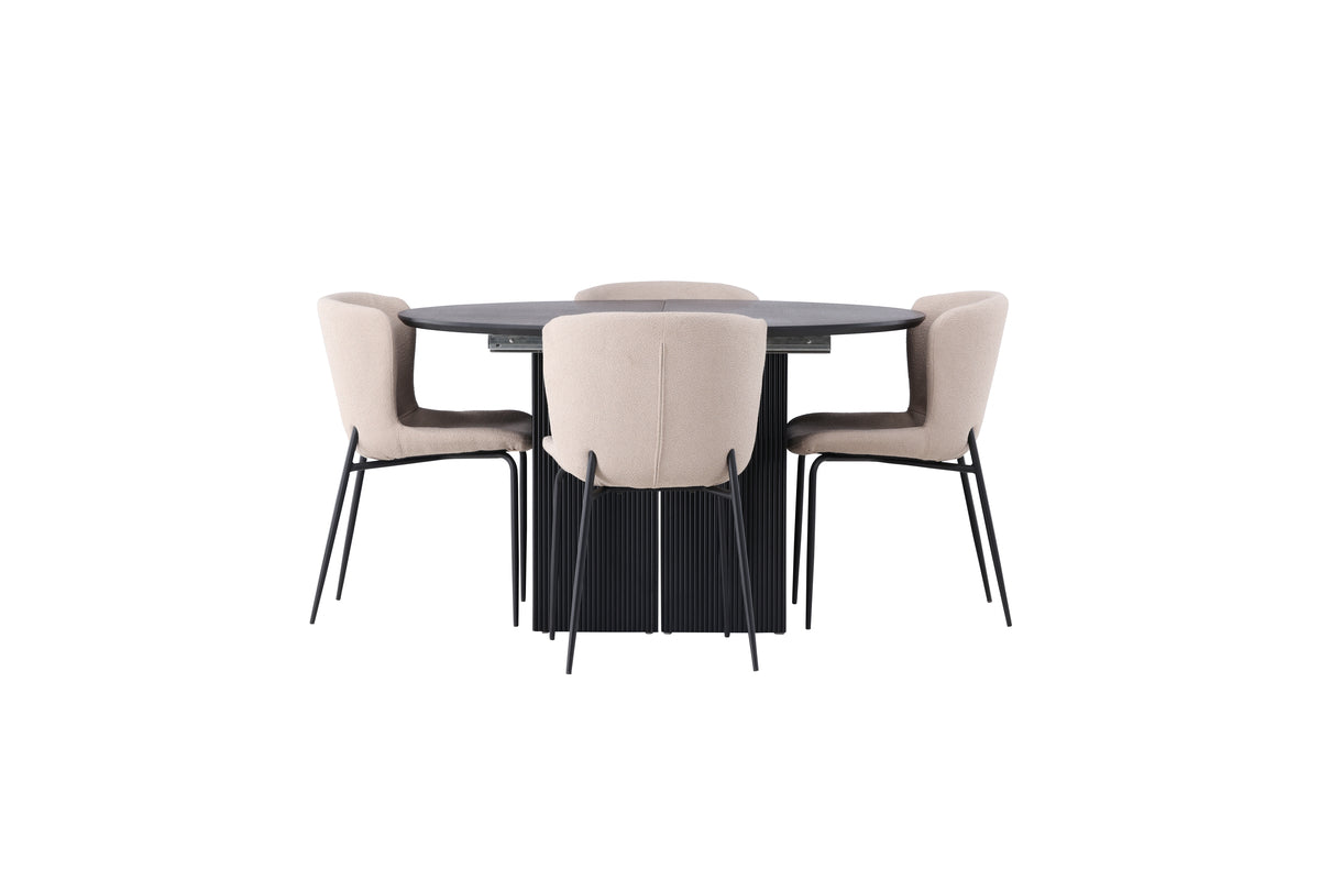 Venture Design Modesto & Matilda Matstolar 2-pack Beige + Runda Matbord ⌀130 Svart