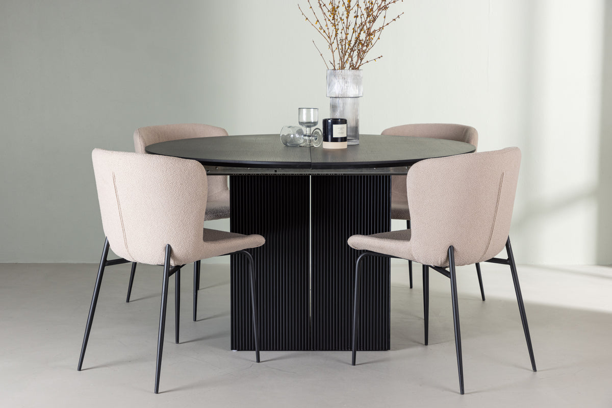 Venture Design Modesto & Matilda Matstolar 2-pack Beige + Runda Matbord ⌀130 Svart