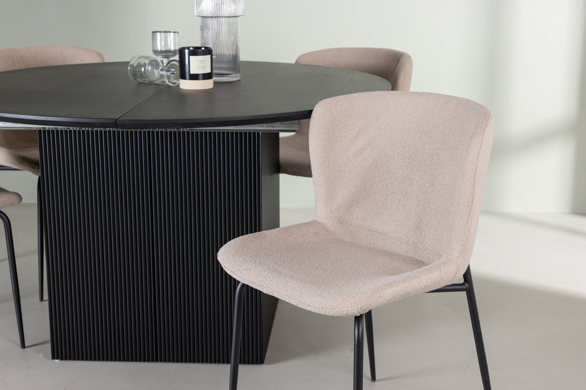 Venture Design Modesto & Matilda Matstolar 2-pack Beige + Runda Matbord ⌀130 Svart