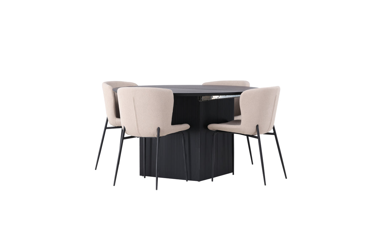 Venture Design Modesto & Matilda Matstolar 2-pack Beige + Runda Matbord ⌀130 Svart