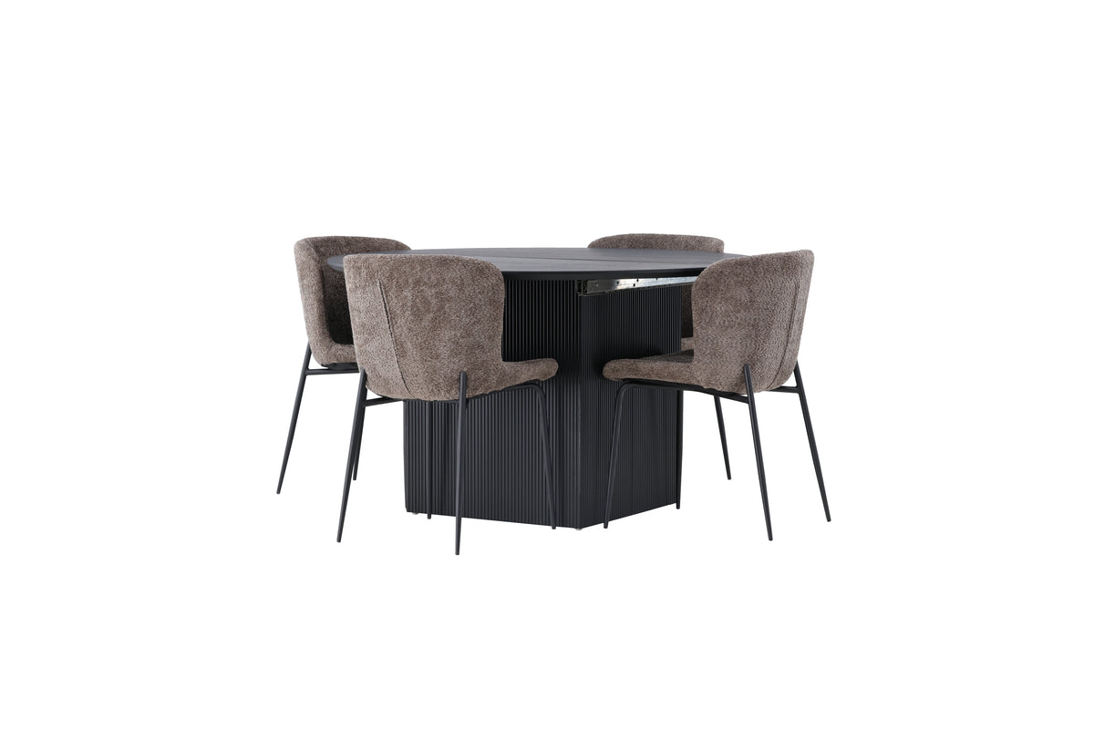 Venture Design Modesto & Matilda Matstolar 2-pack Brun + Runda Matbord ⌀130 Svart