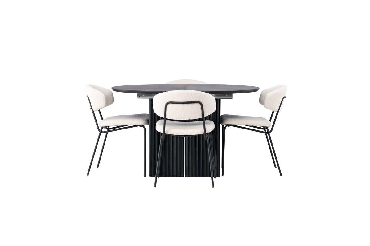 Venture Design Chico & Matilda Matstolar 2-pack Vit + Runda Matbord ⌀130 Svart