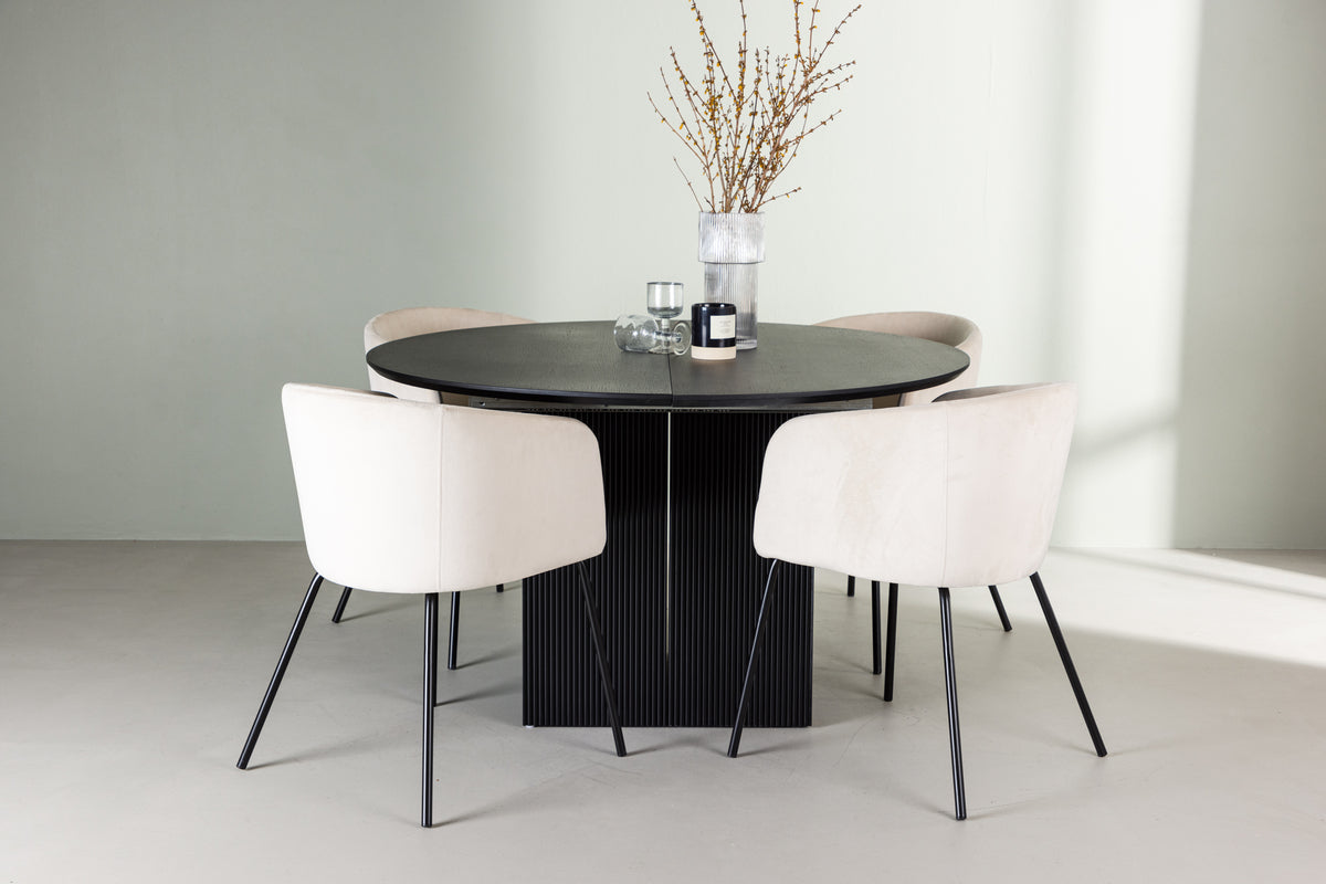 Venture Design Berit & Matilda Matstolar Beige + Runda Matbord ⌀130 Svart