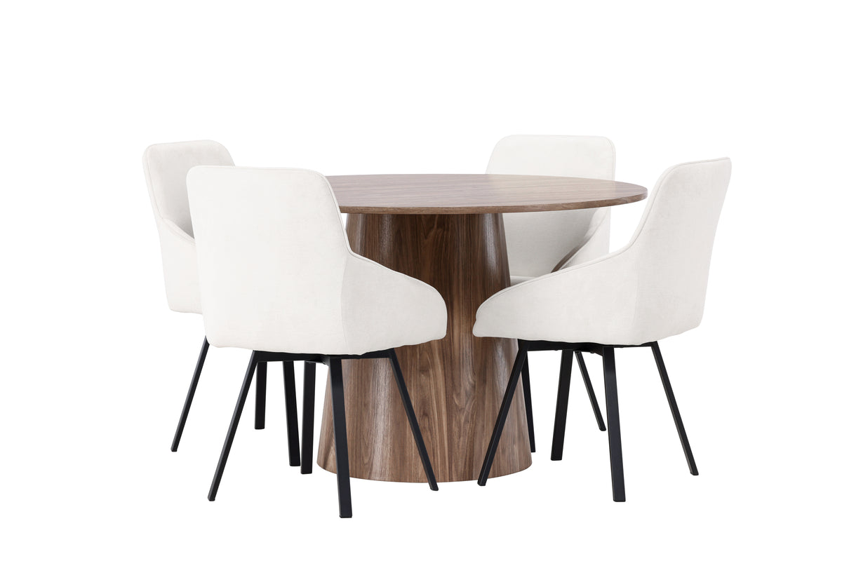 Venture Design Lanzo & Rosie Runda Matbord ⌀120 Natur + Matstolar 2-pack Beige