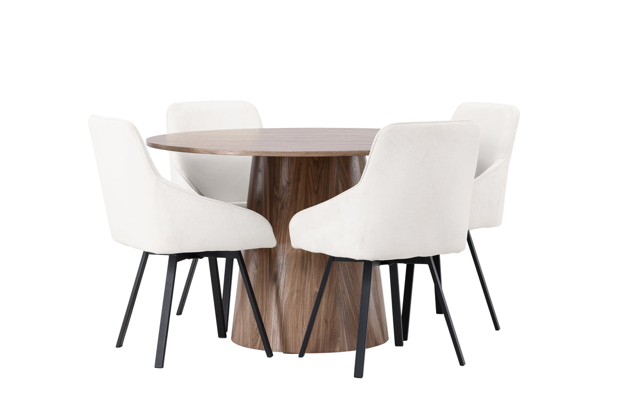 Venture Design Lanzo & Rosie Runda Matbord ⌀120 Natur + Matstolar 2-pack Beige