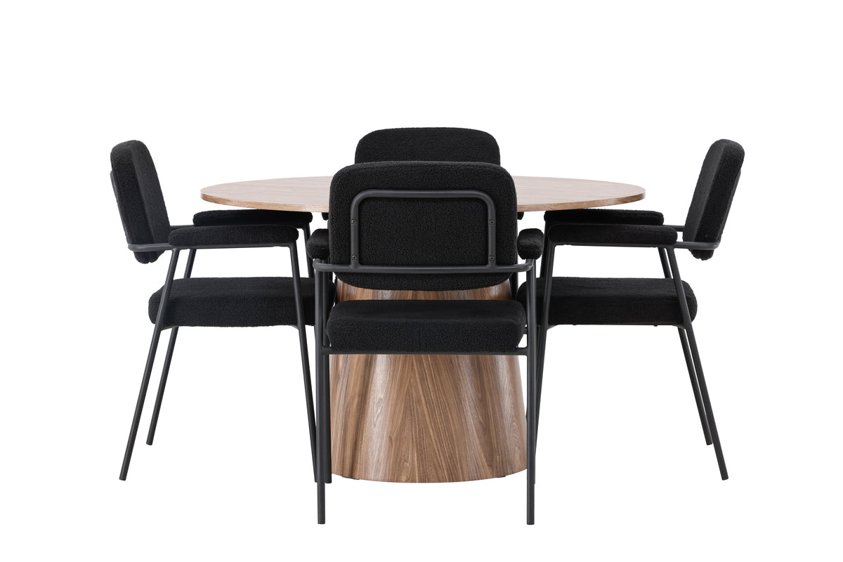 Venture Design Lanzo & Yesterday Runda Matbord ⌀120 Natur + Matstolar 2-pack Svart