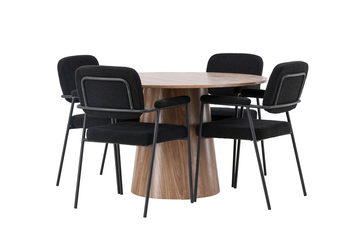 Venture Design Lanzo & Yesterday Runda Matbord ⌀120 Natur + Matstolar 2-pack Svart