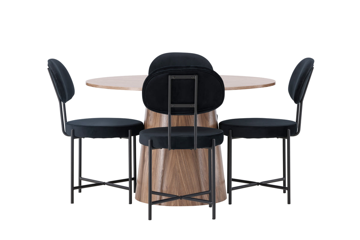 Venture Design Stella & Lanzo Matstolar 2-pack Svart + Runda Matbord ⌀120 Natur