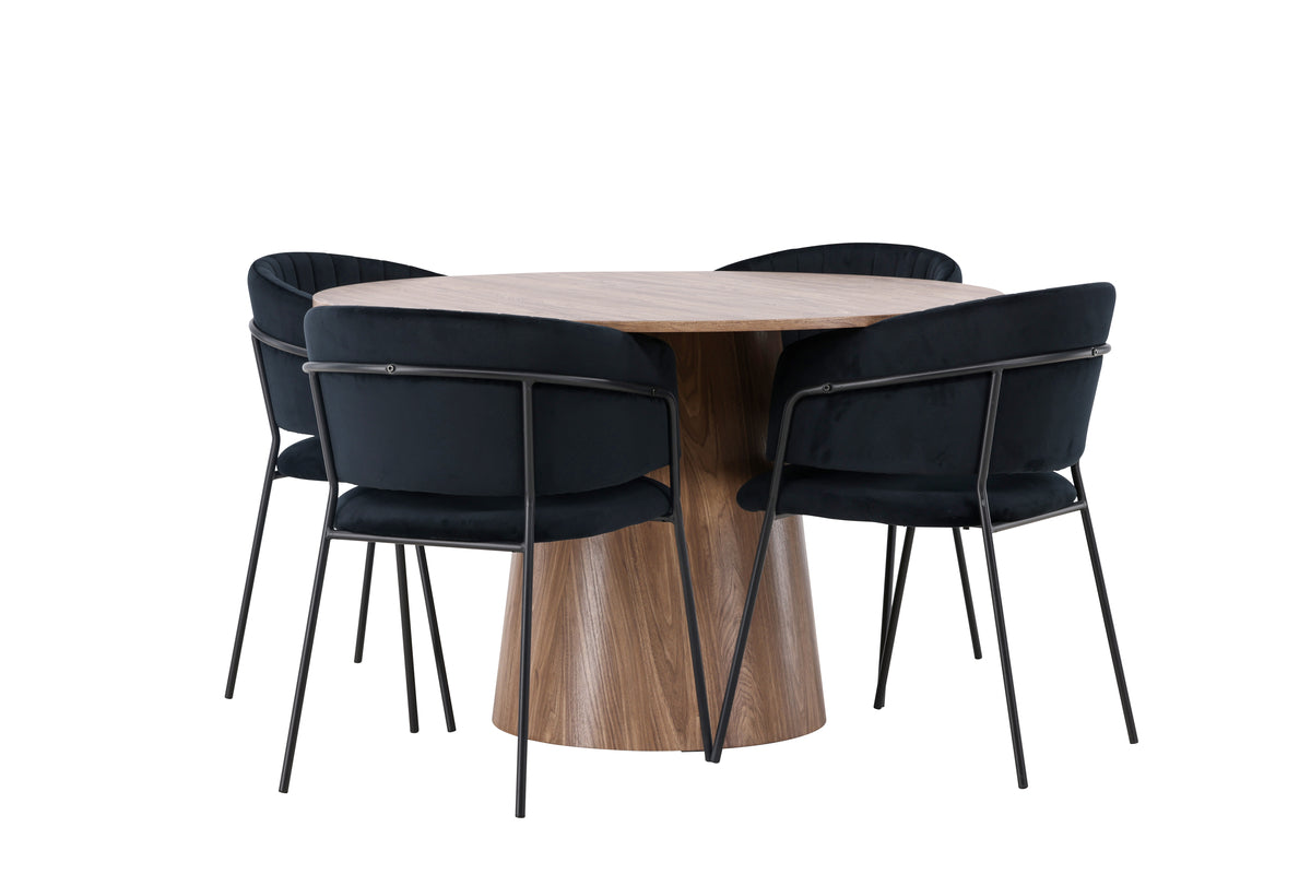 Venture Design Lanzo & Selma Runda Matbord ⌀120 Natur + Matstolar 2-pack Svart