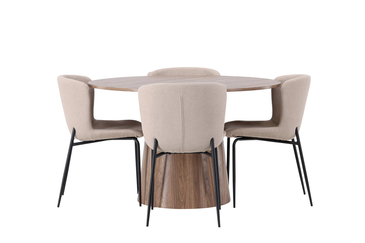 Venture Design Modesto & Lanzo Matstolar 2-pack Beige + Runda Matbord ⌀120 Natur