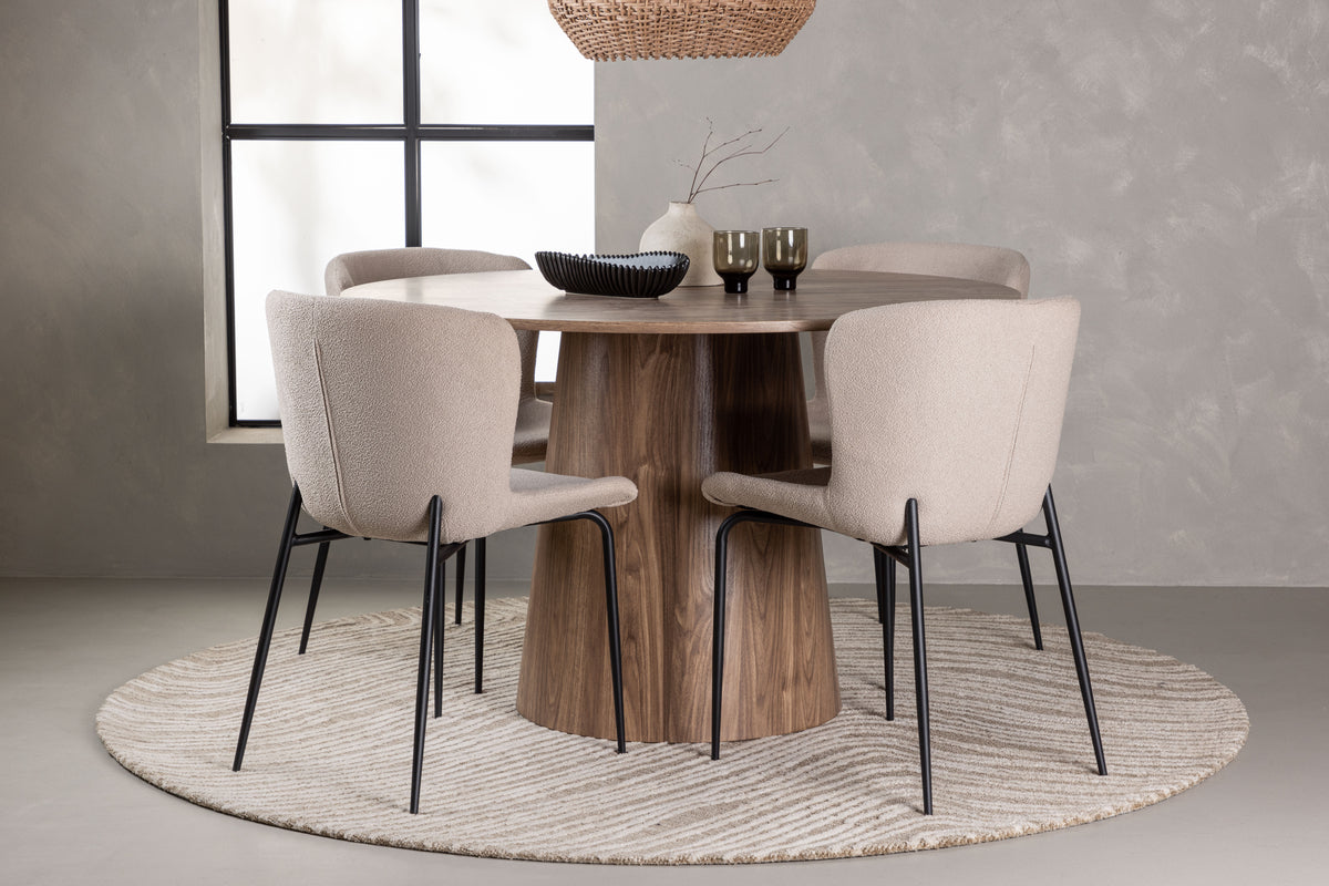 Venture Design Modesto & Lanzo Matstolar 2-pack Beige + Runda Matbord ⌀120 Natur