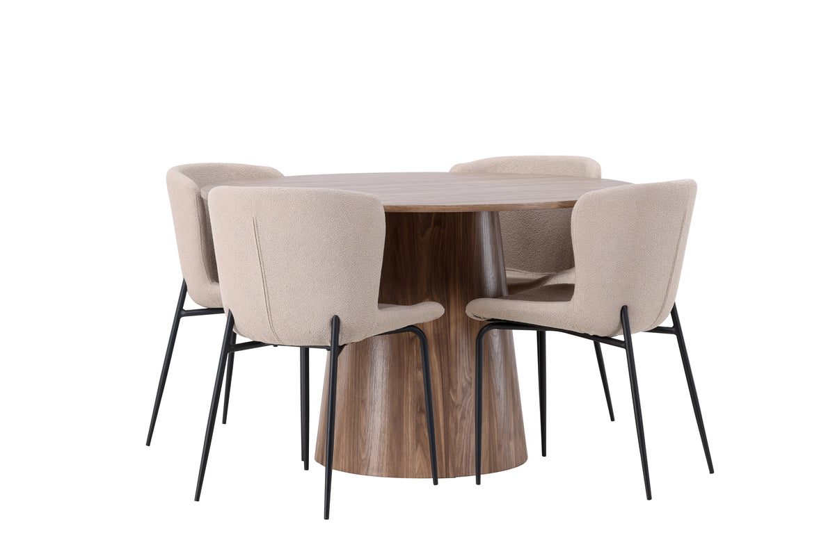 Venture Design Modesto & Lanzo Matstolar 2-pack Beige + Runda Matbord ⌀120 Natur