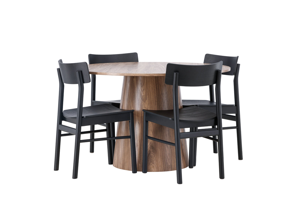 Venture Design Montros & Lanzo Matstolar 2-pack Svart + Runda Matbord ⌀120 Natur