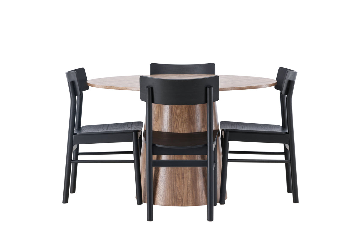 Venture Design Montros & Lanzo Matstolar 2-pack Svart + Runda Matbord ⌀120 Natur