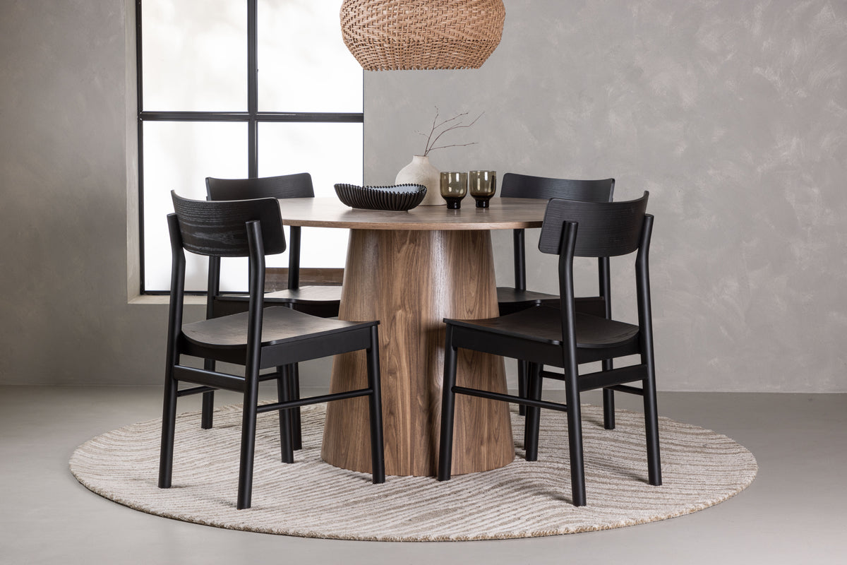 Venture Design Montros & Lanzo Matstolar 2-pack Svart + Runda Matbord ⌀120 Natur
