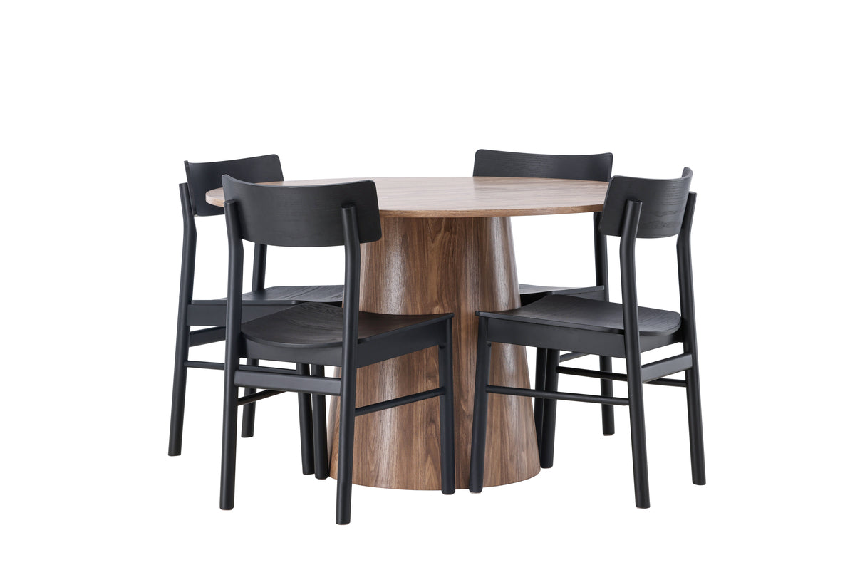 Venture Design Montros & Lanzo Matstolar 2-pack Svart + Runda Matbord ⌀120 Natur