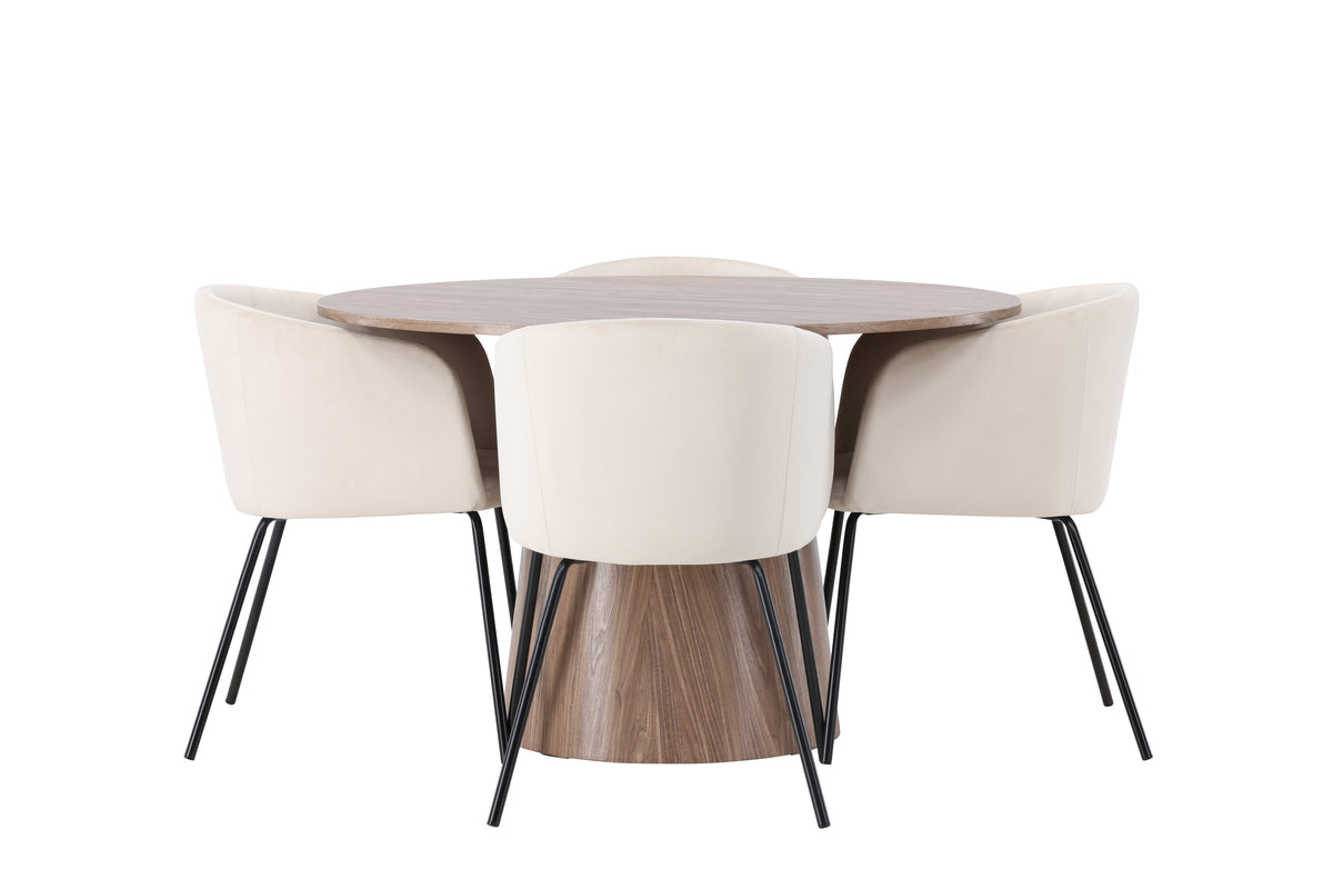 Venture Design Berit & Lanzo Matstolar Beige + Runda Matbord ⌀120 Natur