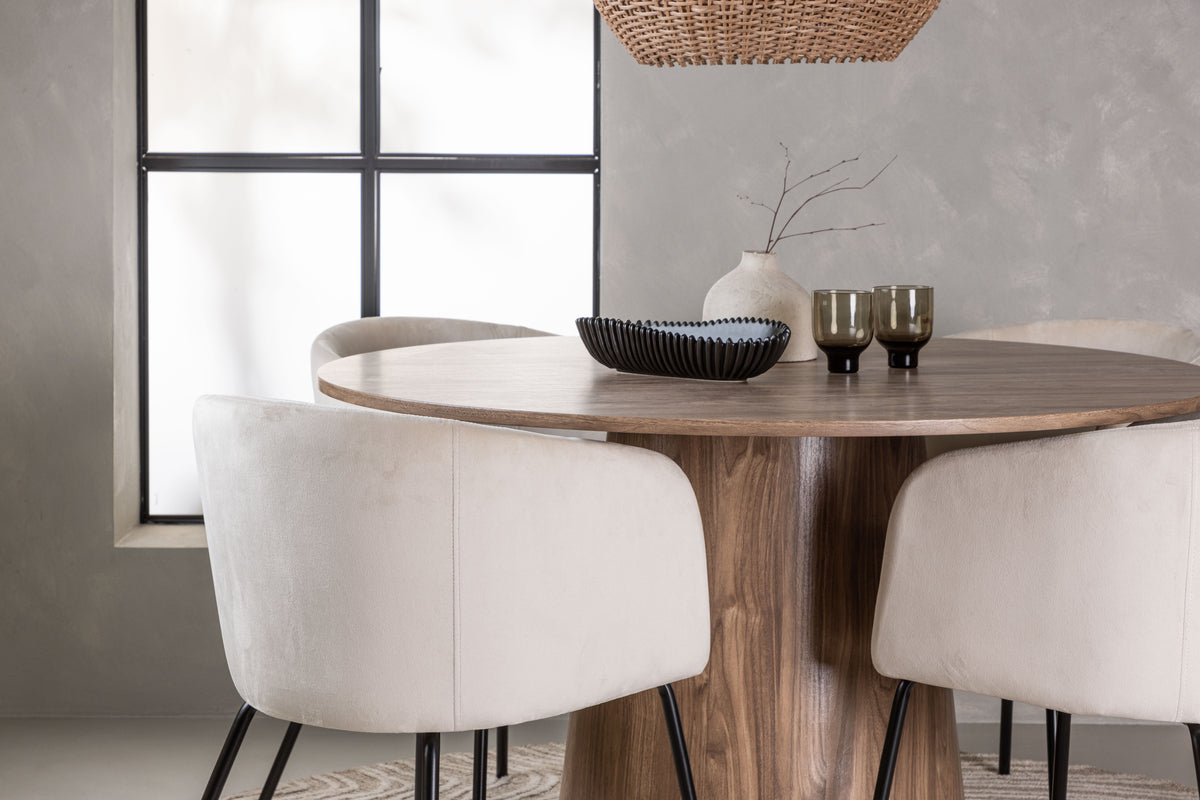Venture Design Berit & Lanzo Matstolar Beige + Runda Matbord ⌀120 Natur