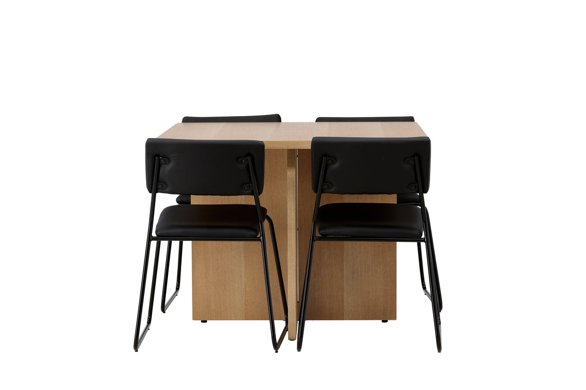 Venture Design Kenth & Leo Matstolar 2-pack Svart + Rektangulära Matbord 100 x 100 Natur