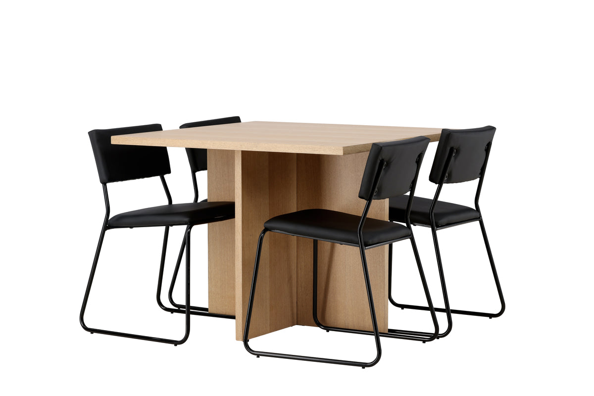 Venture Design Kenth & Leo Matstolar 2-pack Svart + Rektangulära Matbord 100 x 100 Natur