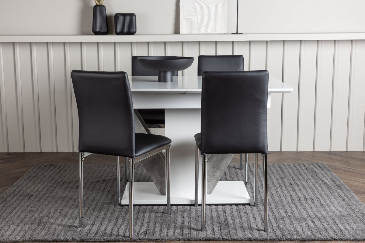 Venture Design Disa & Lily Rektangulära Matbord 120 x 80 Vit + Matstolar 2-pack Svart