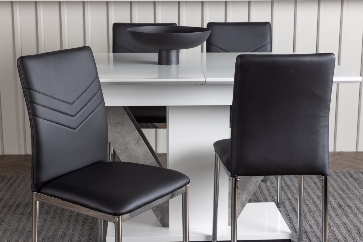 Venture Design Disa & Lily Rektangulära Matbord 120 x 80 Vit + Matstolar 2-pack Svart