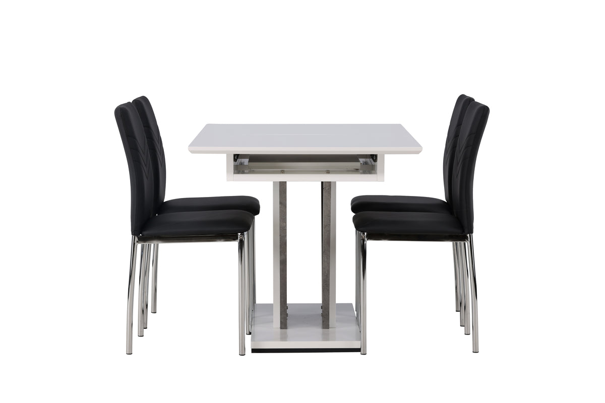 Venture Design Disa & Lily Rektangulära Matbord 120 x 80 Vit + Matstolar 2-pack Svart