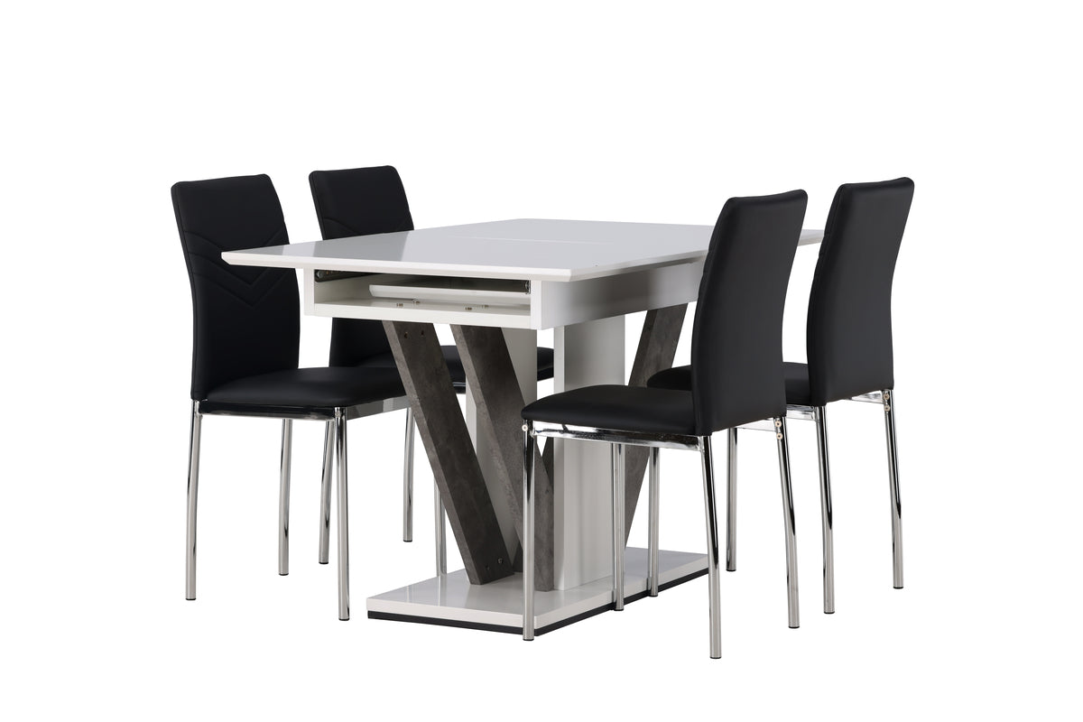 Venture Design Disa & Lily Rektangulära Matbord 120 x 80 Vit + Matstolar 2-pack Svart