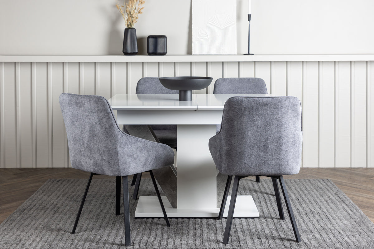 Venture Design Rosie & Disa Matstolar 2-pack Grå + Rektangulära Matbord 120 x 80 Vit