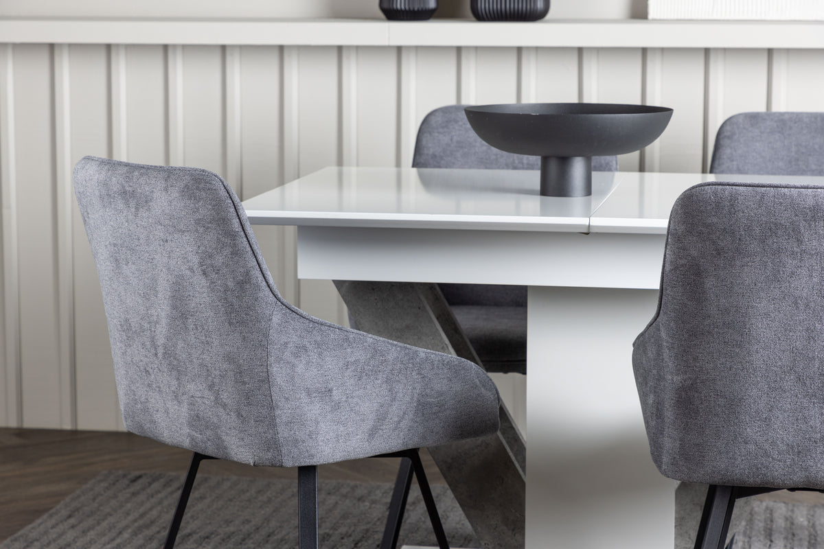 Venture Design Rosie & Disa Matstolar 2-pack Grå + Rektangulära Matbord 120 x 80 Vit