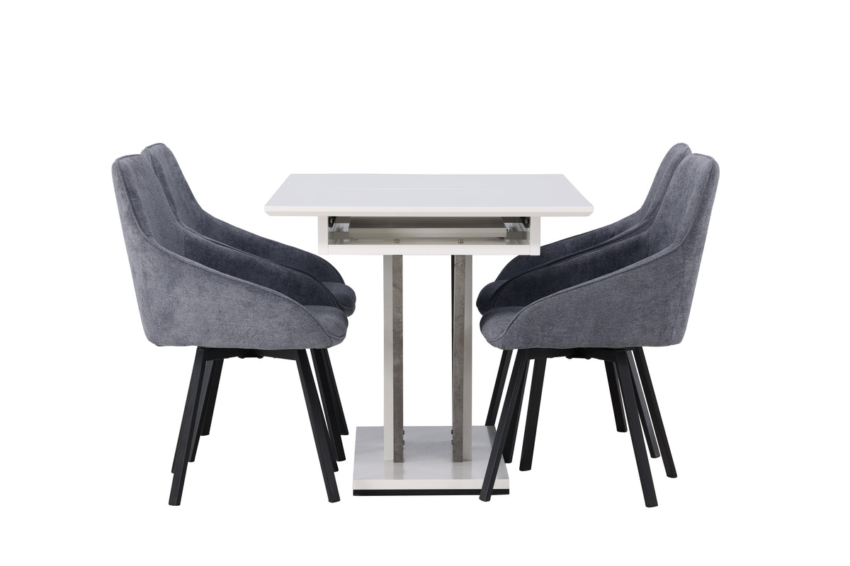 Venture Design Rosie & Disa Matstolar 2-pack Grå + Rektangulära Matbord 120 x 80 Vit