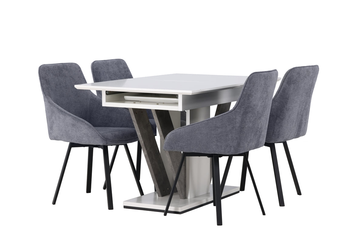 Venture Design Rosie & Disa Matstolar 2-pack Grå + Rektangulära Matbord 120 x 80 Vit