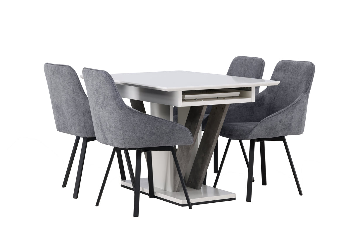 Venture Design Rosie & Disa Matstolar 2-pack Grå + Rektangulära Matbord 120 x 80 Vit