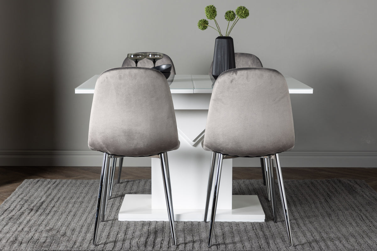Venture Design Pluto & Eva Rektangulära Matbord 120 x 90 Vit + Matstolar 2-pack Ljusgrå