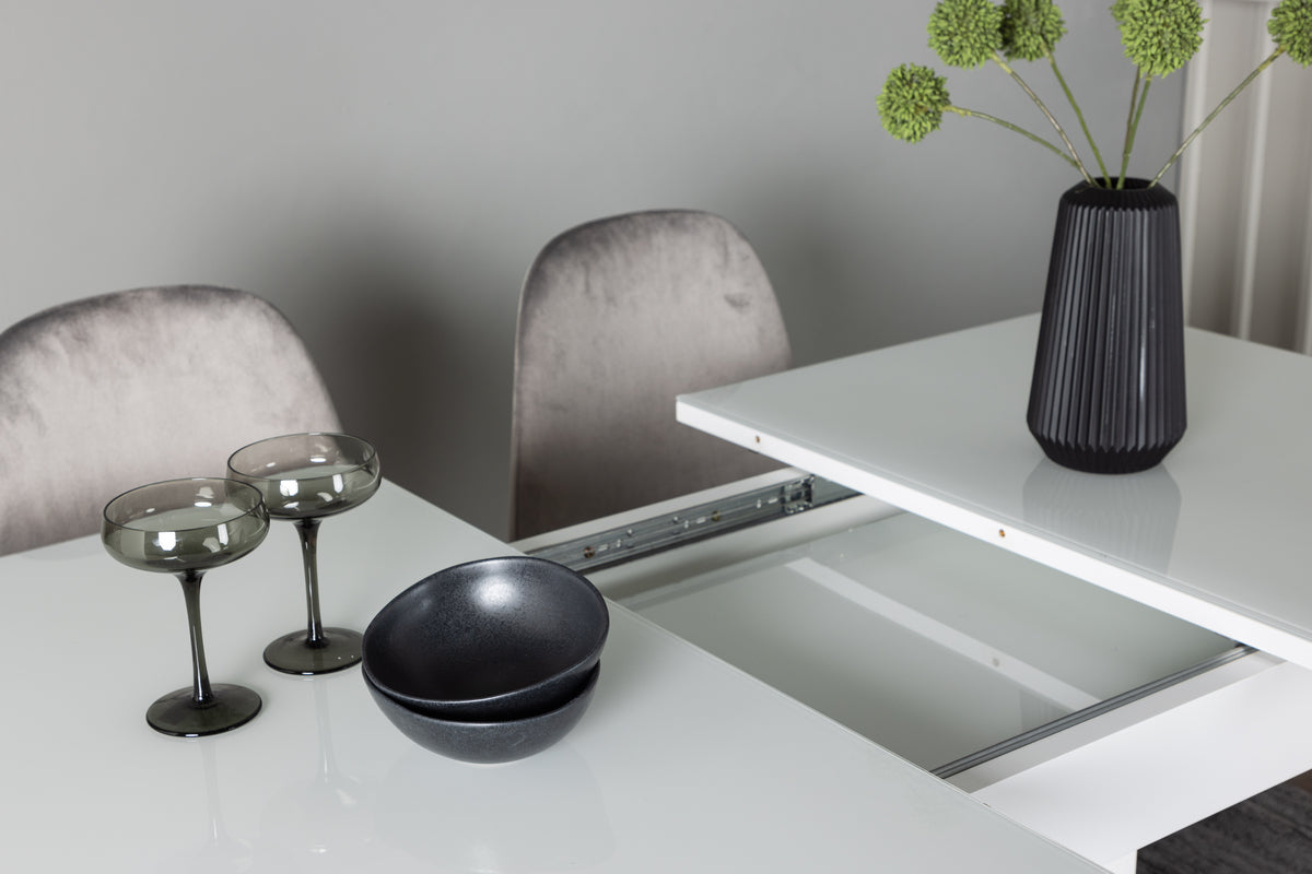 Venture Design Pluto & Eva Rektangulära Matbord 120 x 90 Vit + Matstolar 2-pack Ljusgrå