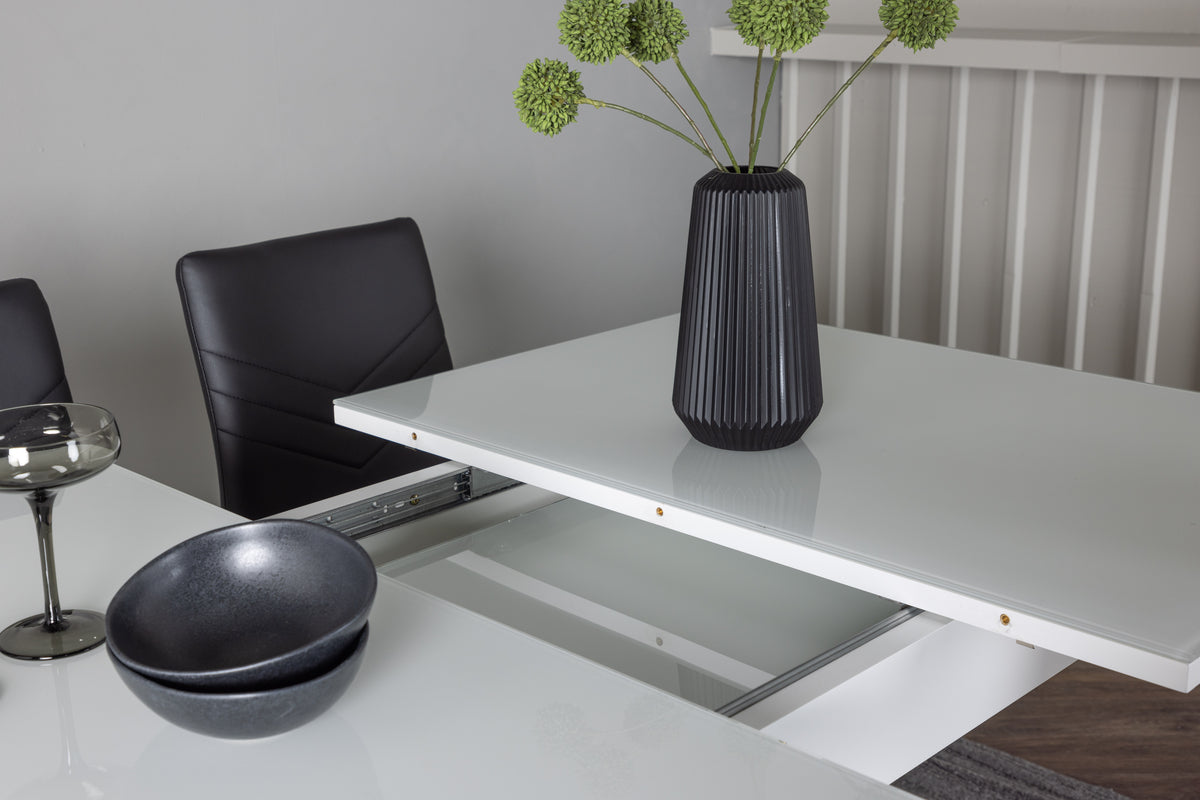 Venture Design Pluto & Lily Rektangulära Matbord 120 x 90 Vit + Matstolar 2-pack Svart