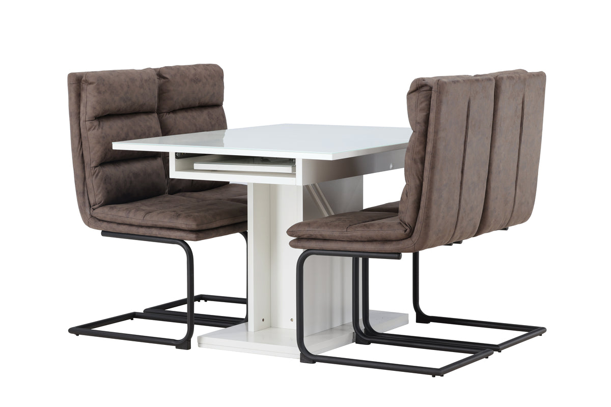 Venture Design Zizo & Pluto Matstolar 2-pack Brun + Rektangulära Matbord 120 x 90 Vit