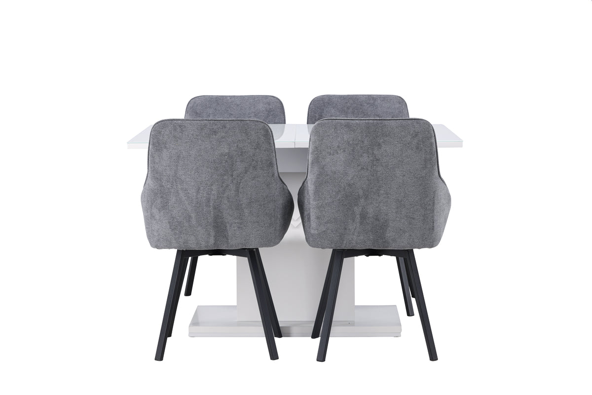 Venture Design Rosie & Pluto Matstolar 2-pack Grå + Rektangulära Matbord 120 x 90 Vit