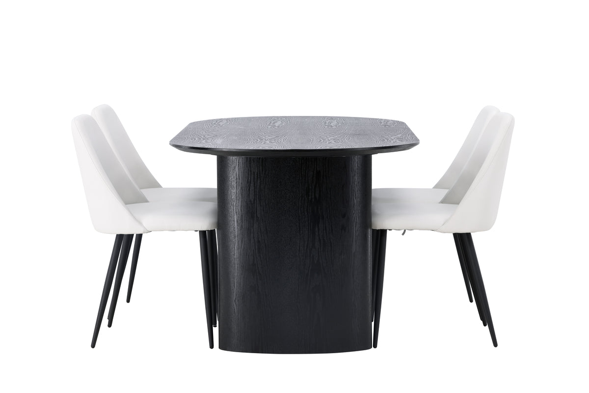 Venture Design Isolde & Night Ovala Matbord 180 x 90 Svart + Matstolar 2-pack Vit