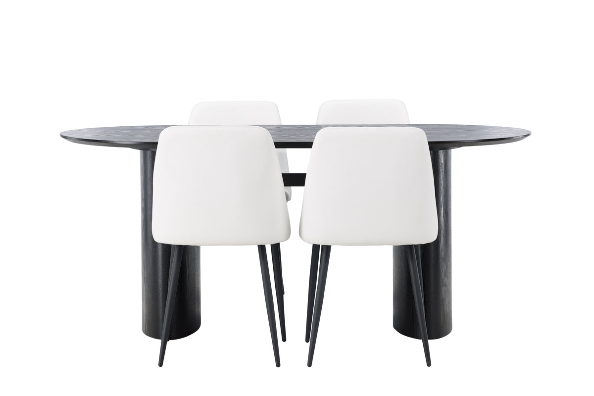 Venture Design Isolde & Night Ovala Matbord 180 x 90 Svart + Matstolar 2-pack Vit