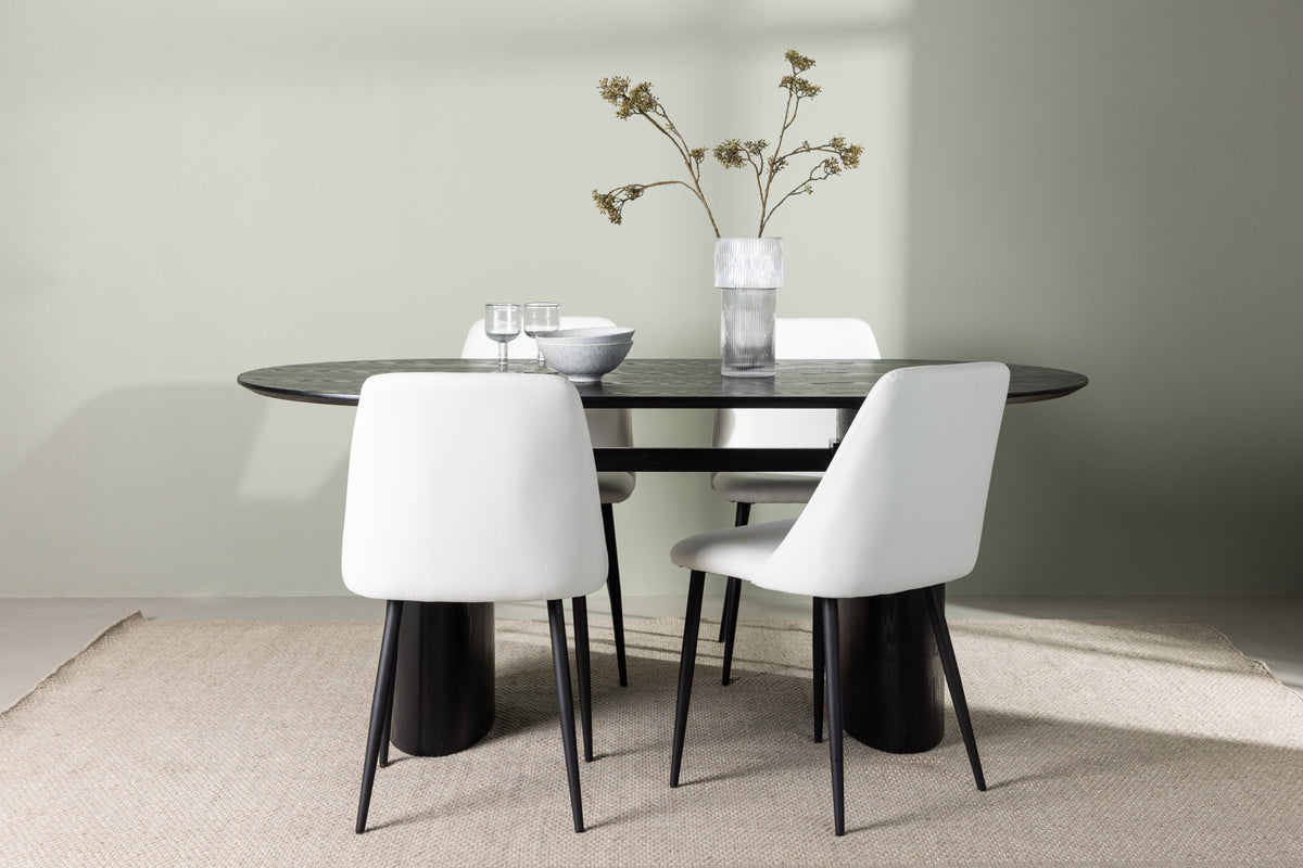 Venture Design Isolde & Night Ovala Matbord 180 x 90 Svart + Matstolar 2-pack Vit