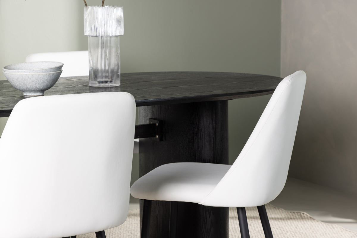 Venture Design Isolde & Night Ovala Matbord 180 x 90 Svart + Matstolar 2-pack Vit