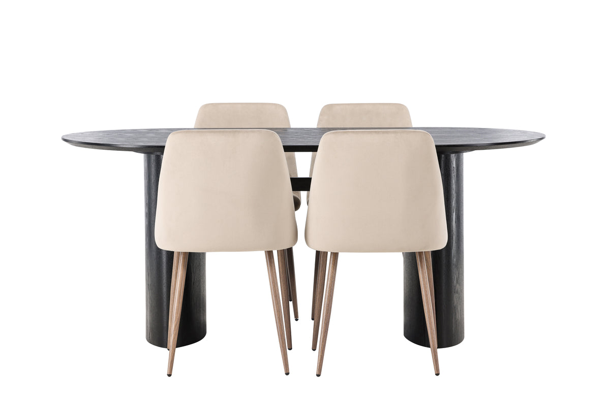 Venture Design Night & Isolde Matstolar 2-pack Beige + Ovala Matbord 180 x 90 Svart